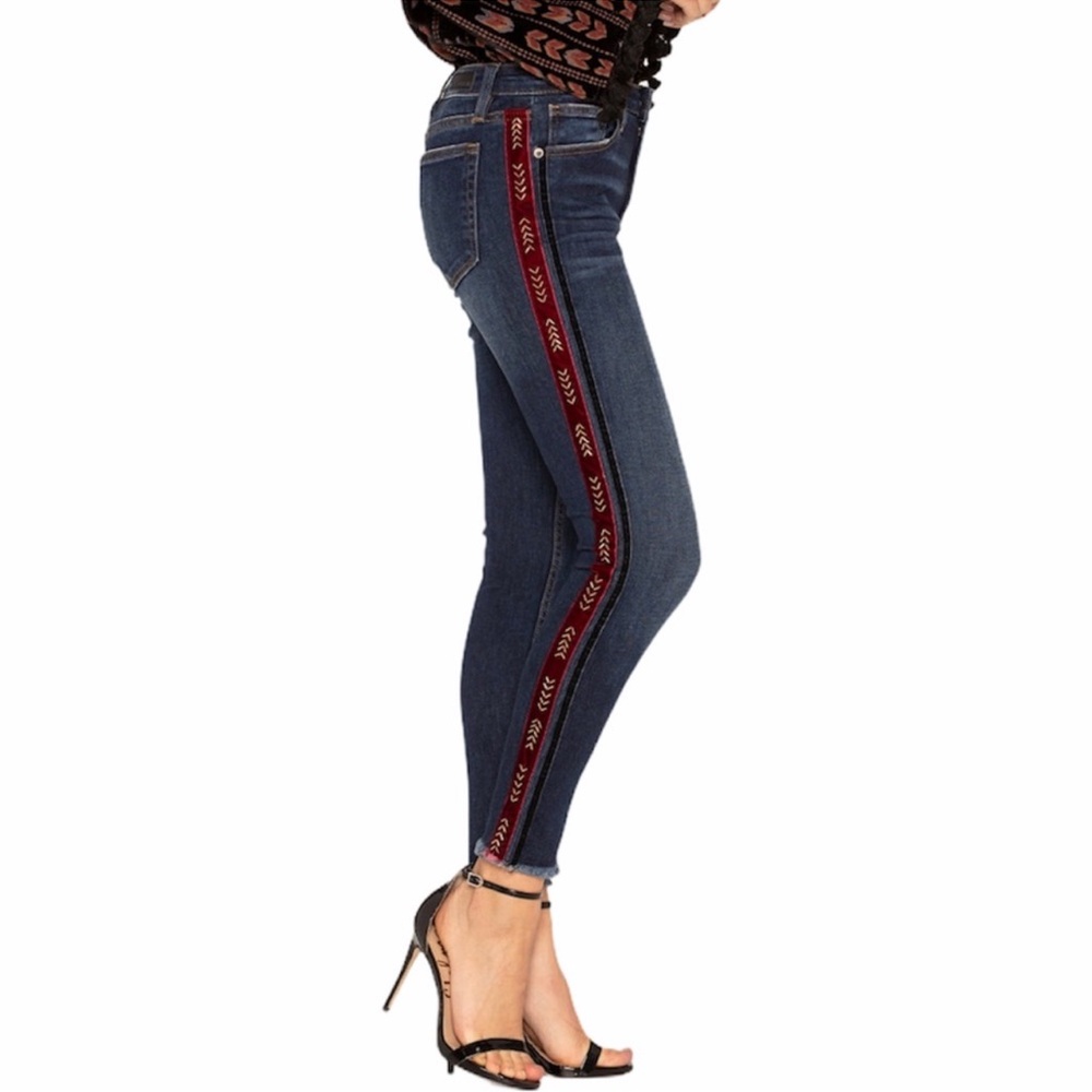Miss Me Velvet Side Stripe Lined Up Dark Wash Ankle Skinny Jeans Size 27